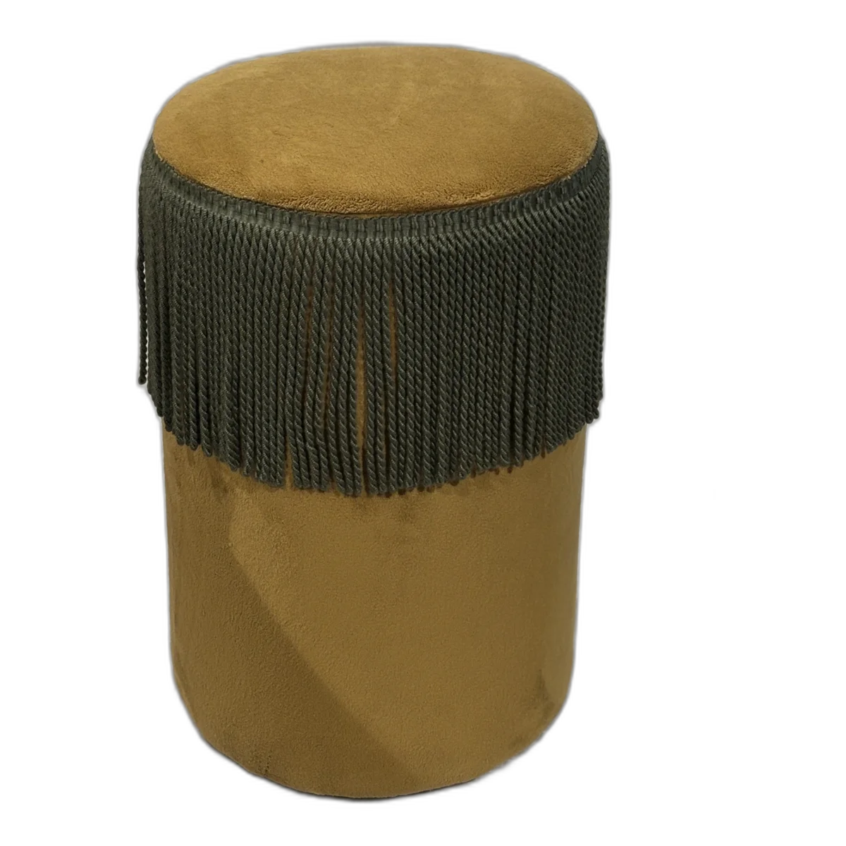 Pouf N.02 — Pezzo unico · Velluto senape con frange