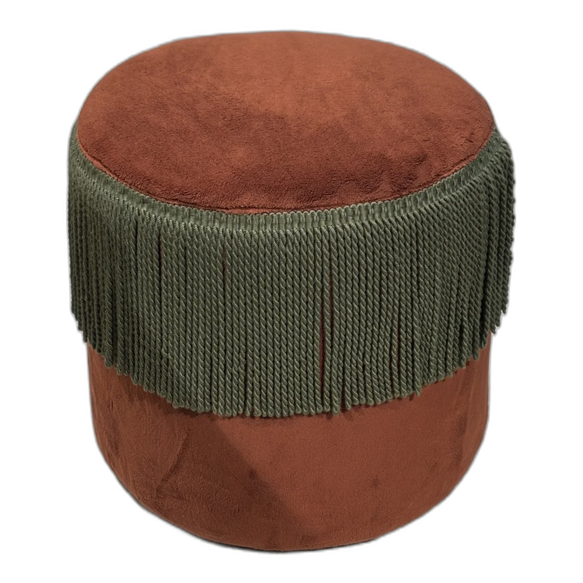 Pouf N.04 — Pezzo unico · Velluto terracotta con frange