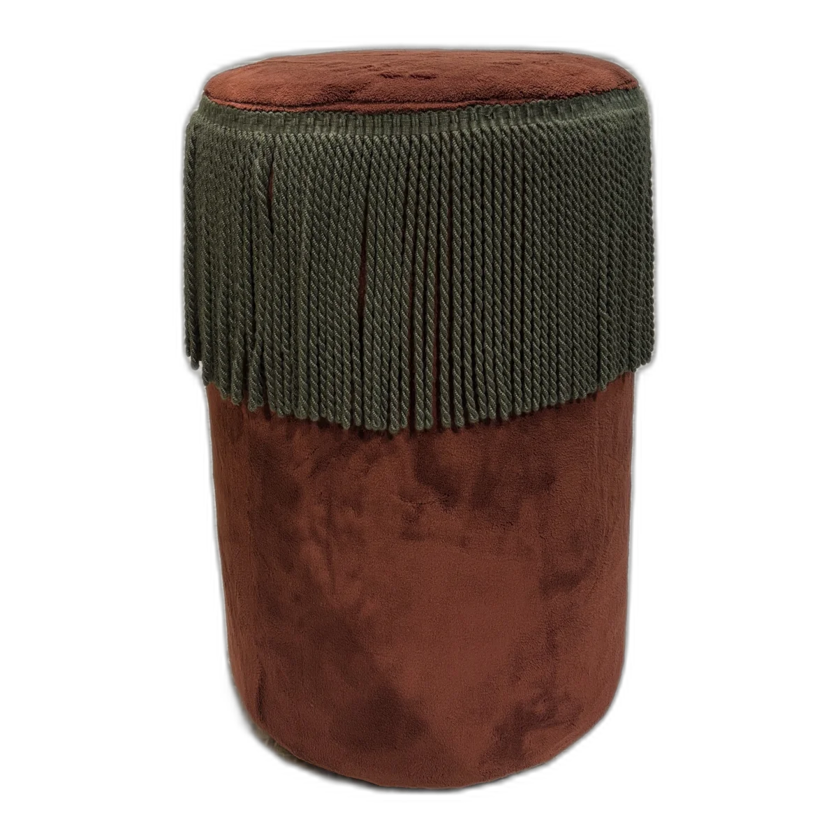 Pouf N.06 — Pezzo unico · Velluto bordeaux con frange